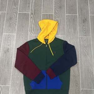 Polo Ralph Lauren Men's Green Multi Colorblock Double Knit Full Zip Hoodie